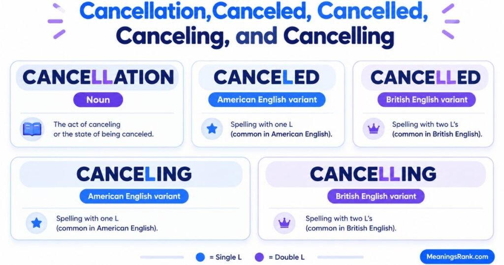 Cancellation, Canceled, Cancelled, Canceling, and Cancelling