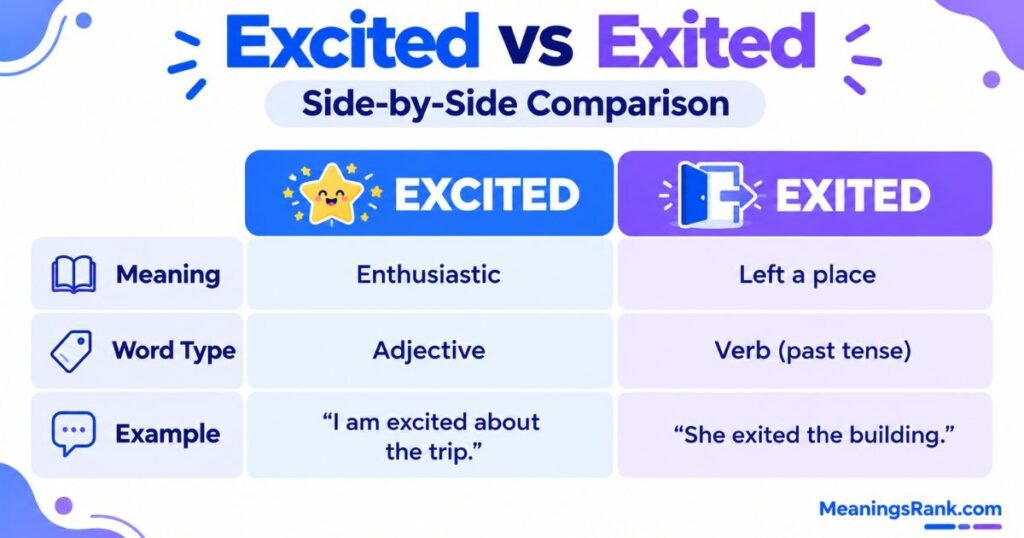 Excited vs Exited Side-by-side Comparison