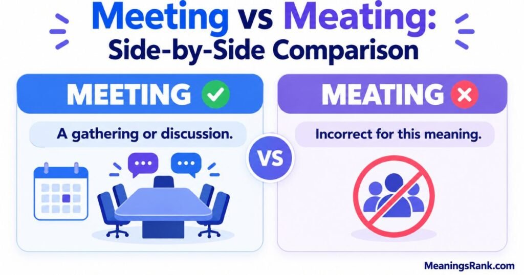Meeting vs Meating Side by Side Comparison